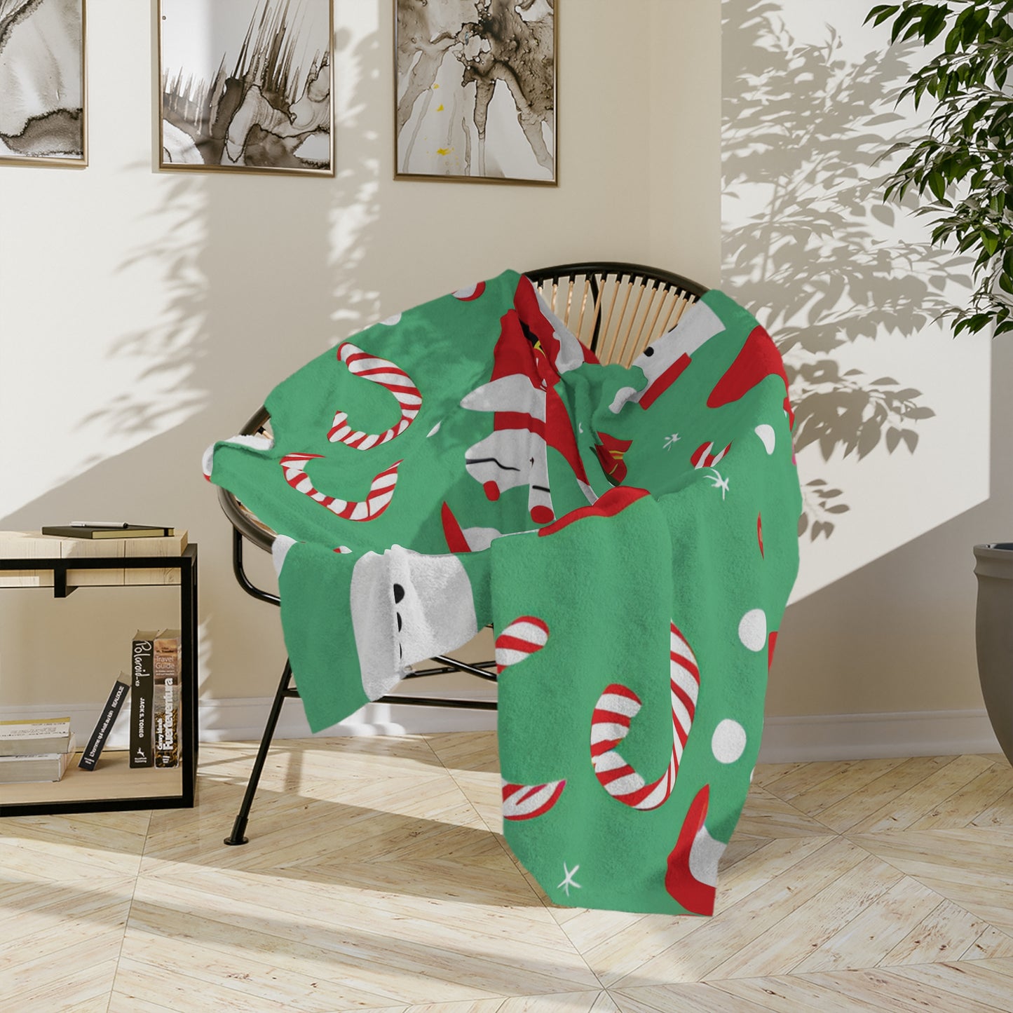 Christmas Fleece Blanket with Santa, Snowmen & Candy Cane Print