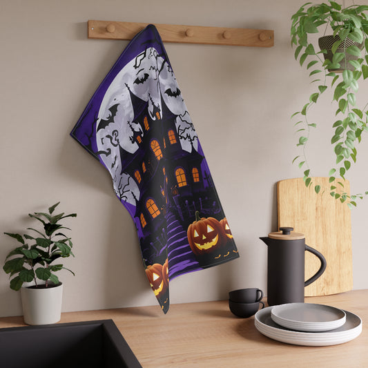 Haunted House Halloween Tea Towel – Spooky Jack-O’-Lantern Graveyard Design
