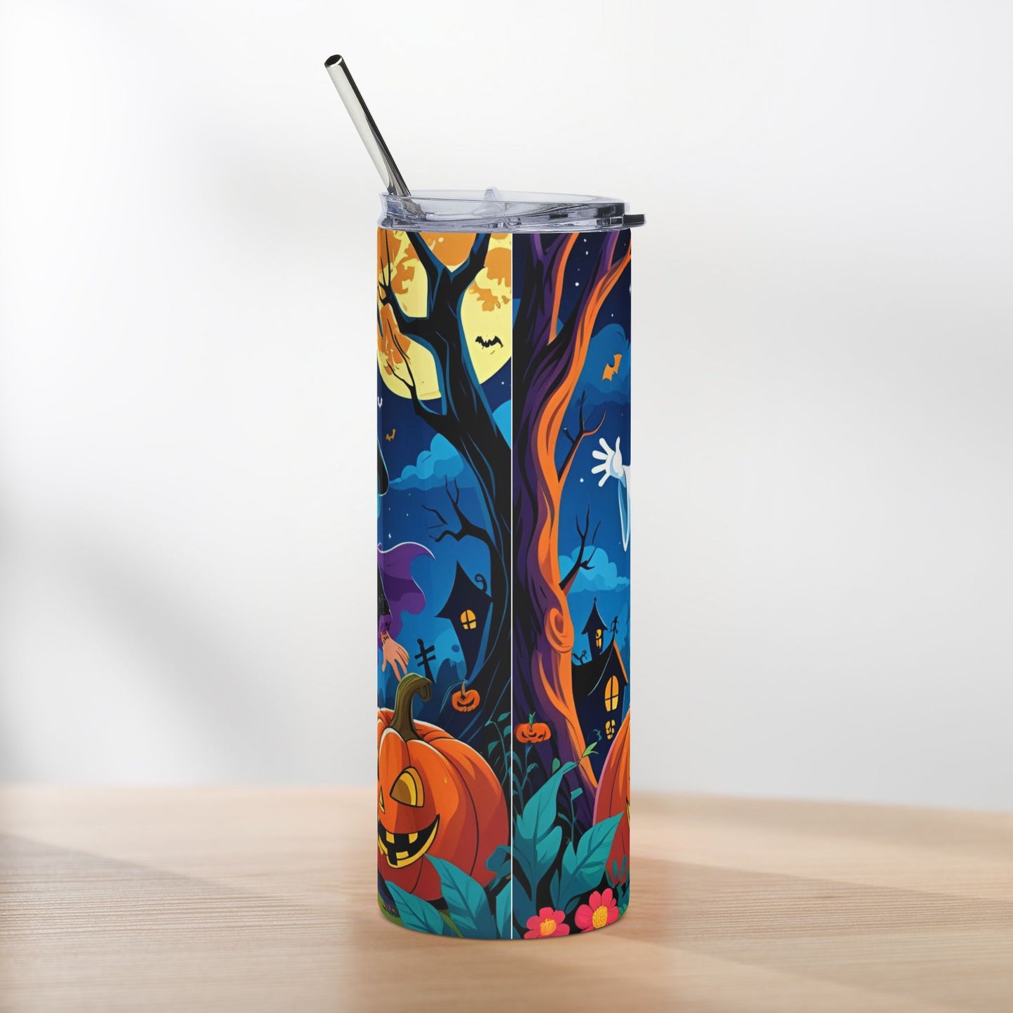 Ghost & Witch Halloween Tumbler – Playful Night Sky Design