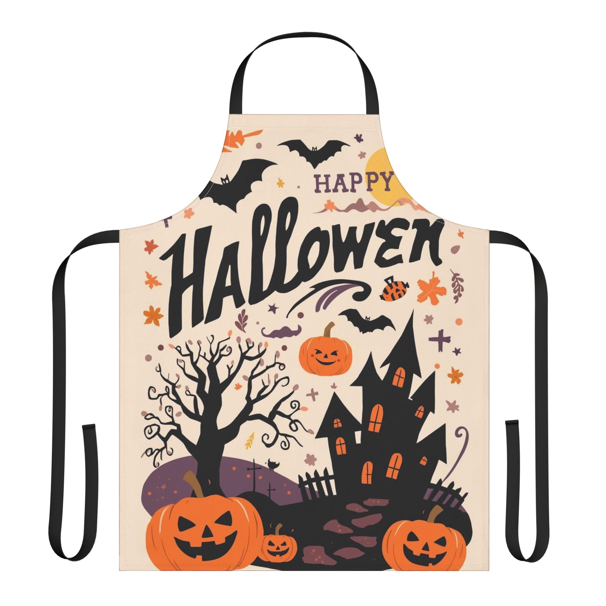 Happy Halloween Apron – Pumpkins, Haunted House & Spooky Tree