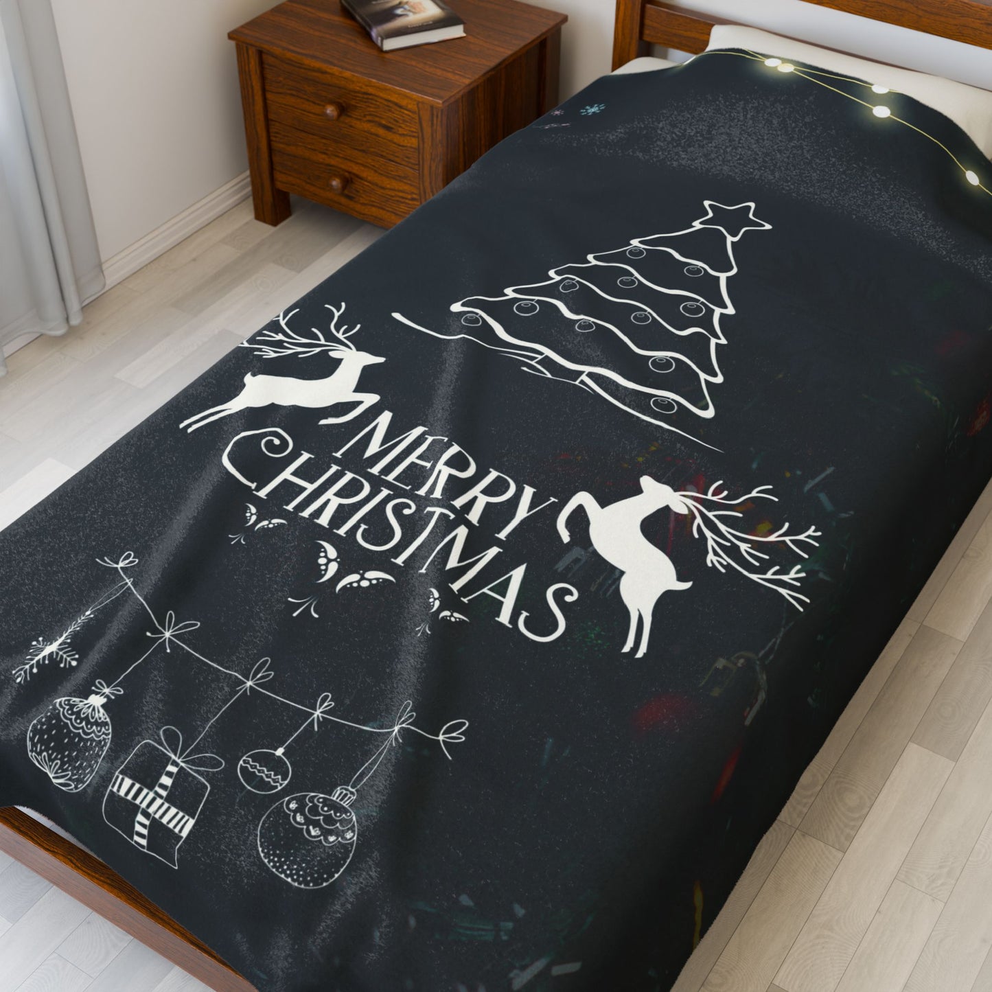 Merry Christmas in Blank Printed Velveteen Plush Blanket