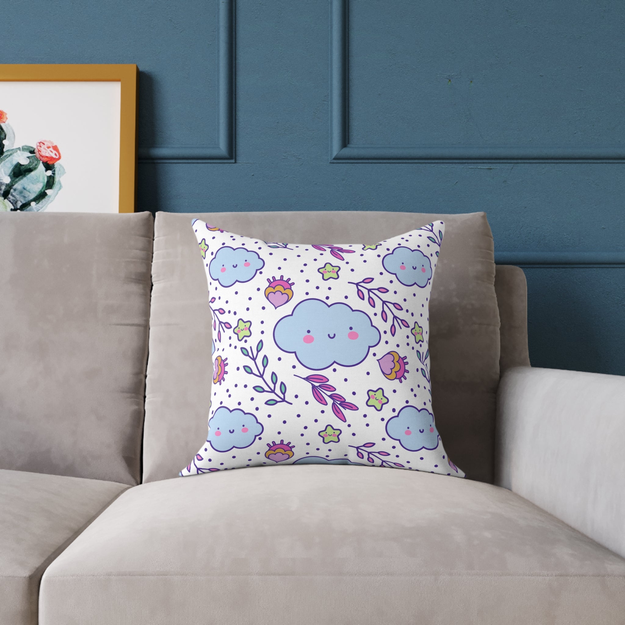 Smiling Cloud Throw Pillow – Playful Kids Cushion for Nursery Decor