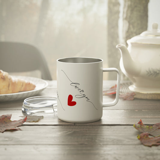 10oz Stainless Steel Travel Mug with “Love You” Red Heart Design, Romantic Gift for Valentine’s Day or Anniversary