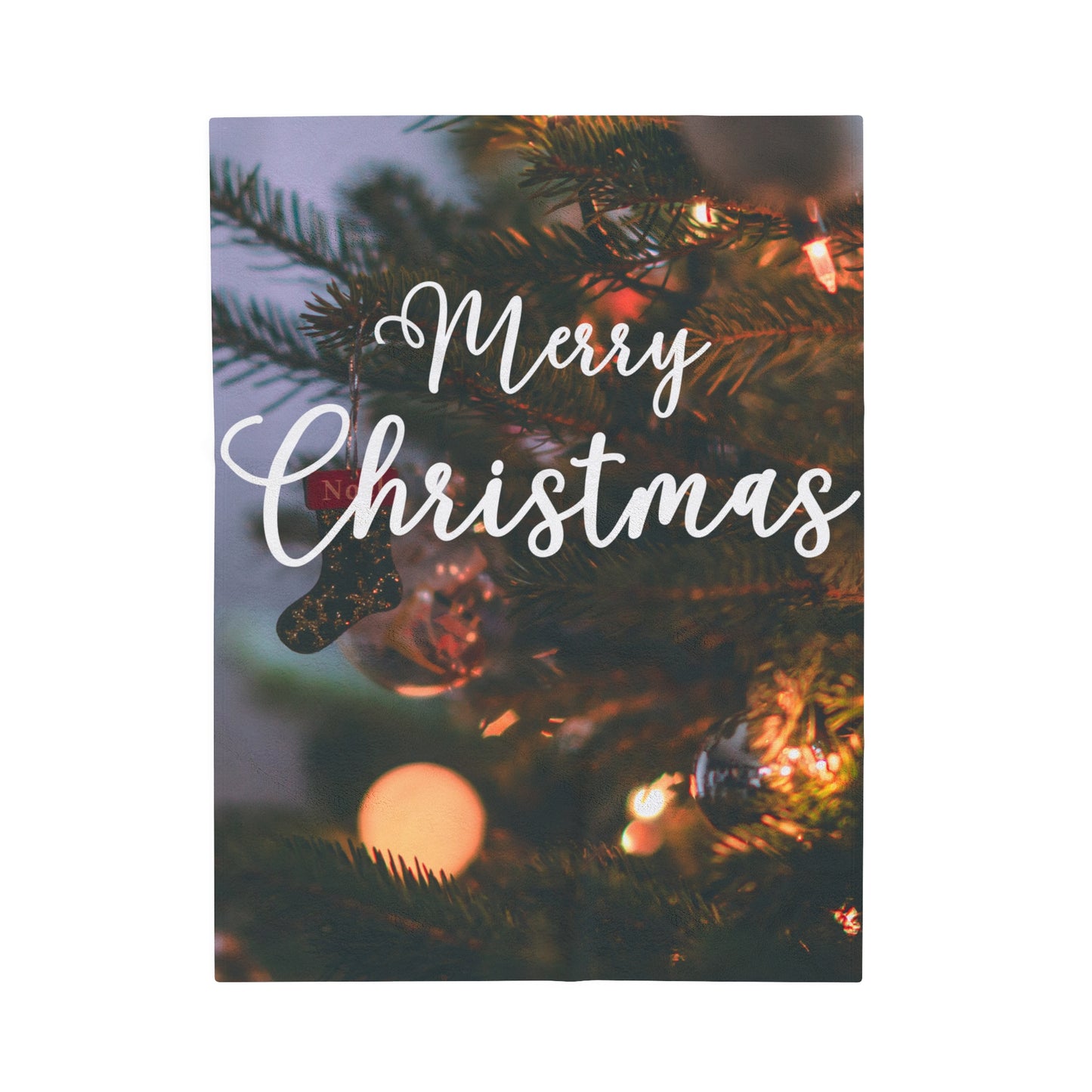 Merry Christmas with Ornament Printed Velveteen Plush Blanket