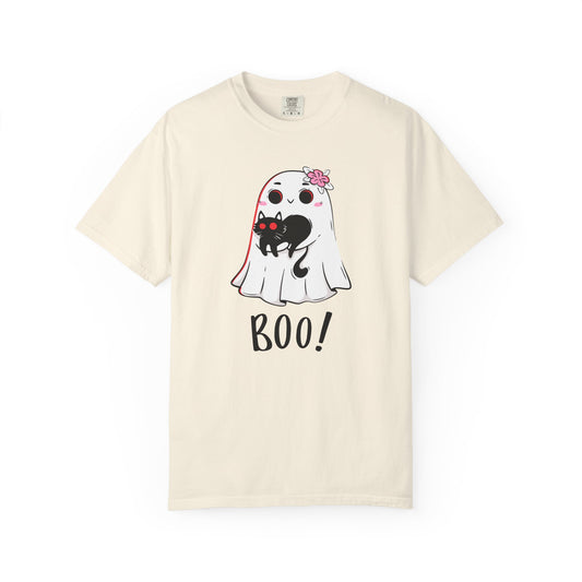 BOO Buddies Tee – Ghost & Cat Duo with Floral Charm