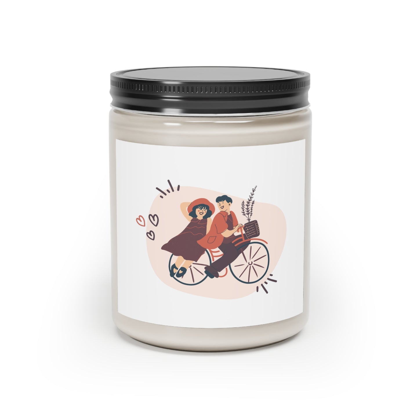 Gift for Her, Valentine's Scented Candle, Cute Couple on Bicycle Printed Scanted Candles
