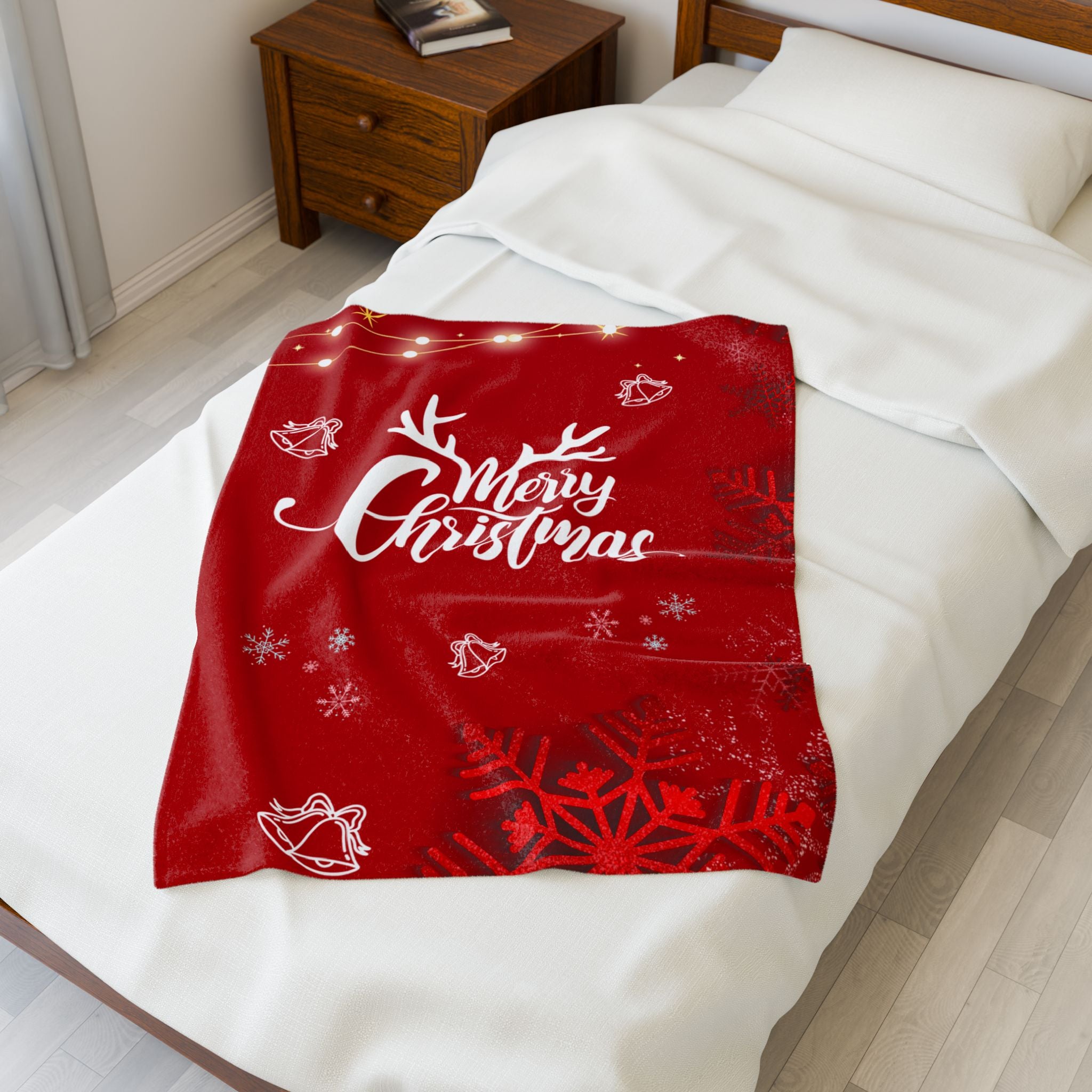 Merry Christmas in Red Printed Velveteen Plush Blanket
