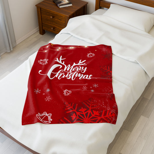 Merry Christmas in Red Printed Velveteen Plush Blanket
