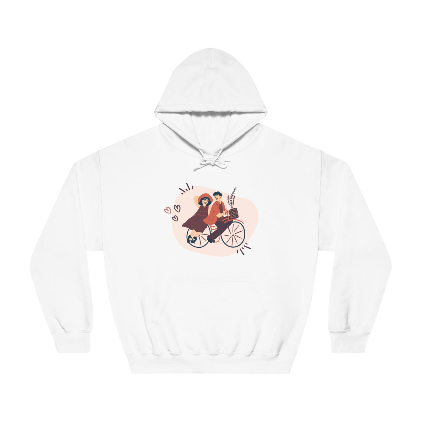 Couple on Cycle Printed Unisex DryBlend® Hooded Sweatshirt for Valentine