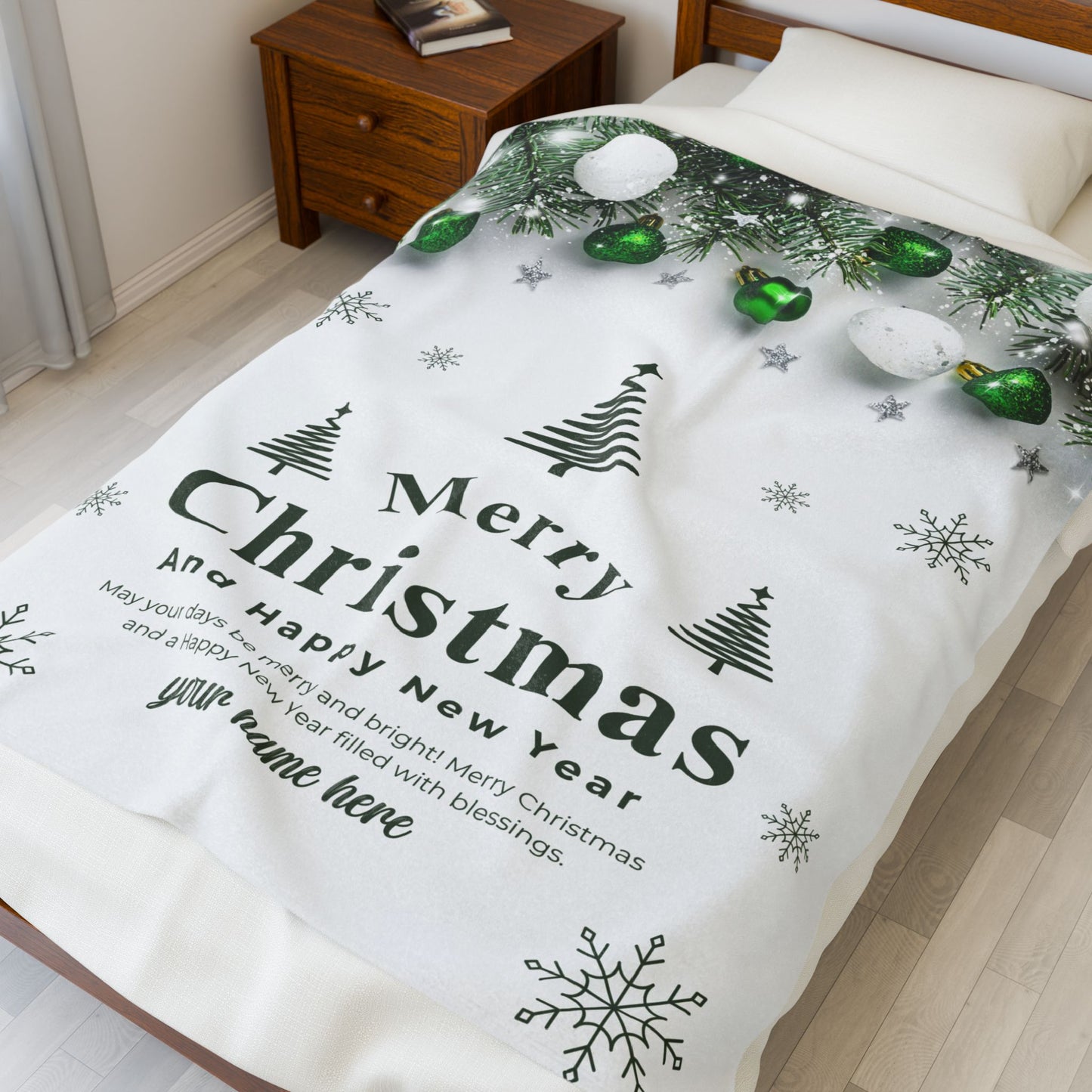 Green Ornament Christmas Blanket – Personalized Holiday Throw for a Merry & Bright Season