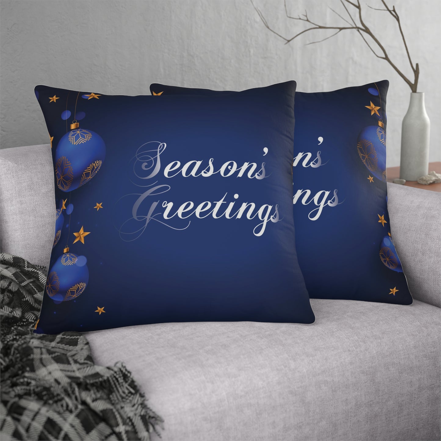 Season's Greetings Waterproof Pillows, Blue