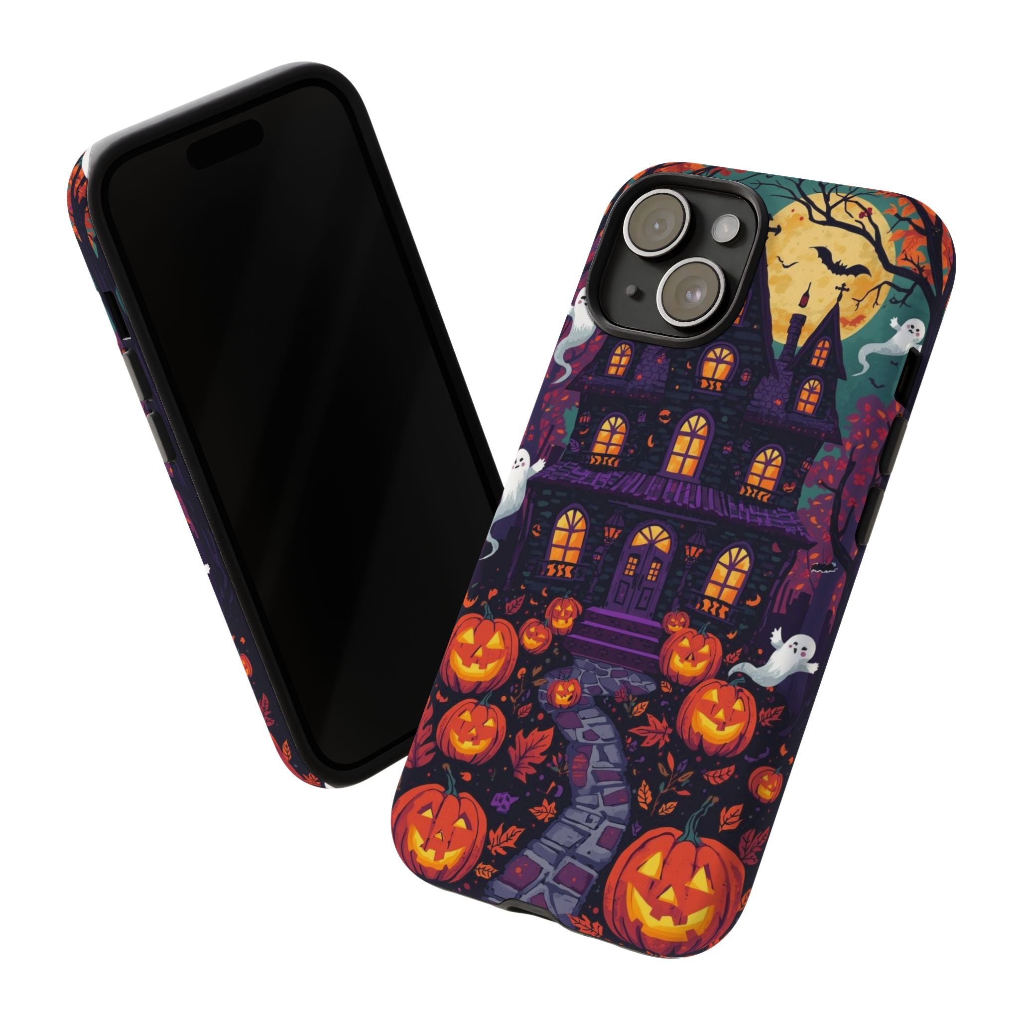 Halloween Phone Case with Haunted Mansion, Ghosts, and Pumpkins