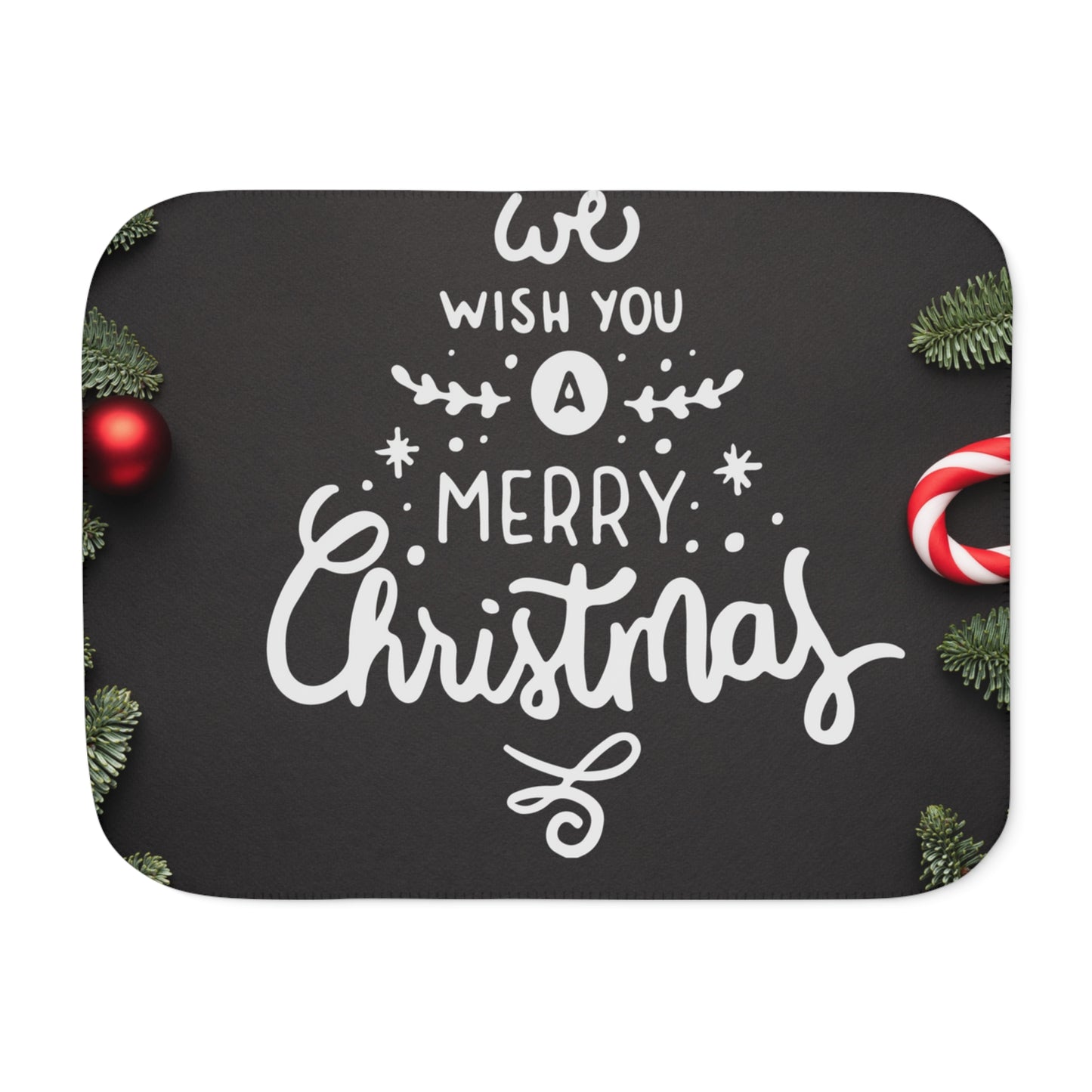 Wish You Merry Christmas in Black Printed Sherpa Blanket