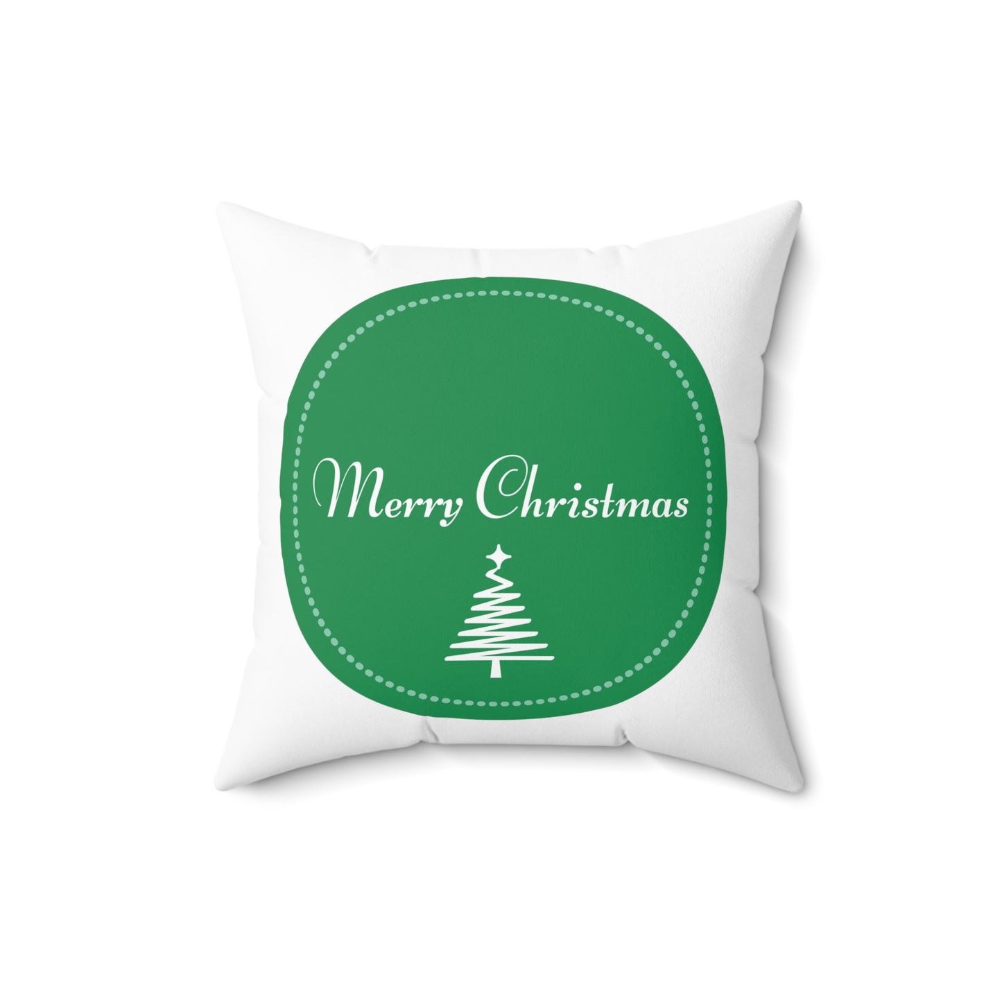 Merry Christmas Green Spun Polyester Square Pillow