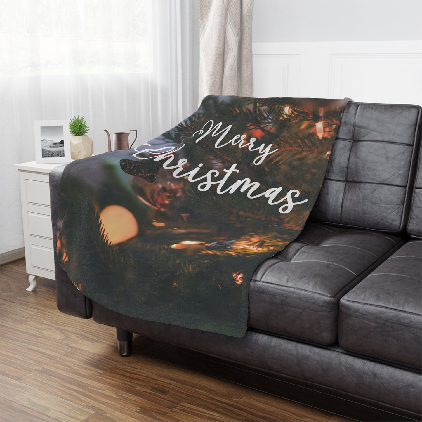 Merry Christmas with Ornament Printed Velveteen Minky Blanket