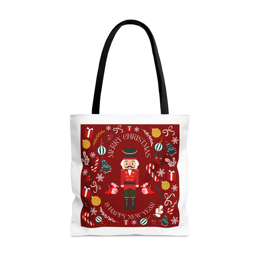 Tote Bag – Nutcracker & Holiday Icons Design – Christmas Gift for Shoppers & Seasonal Outings