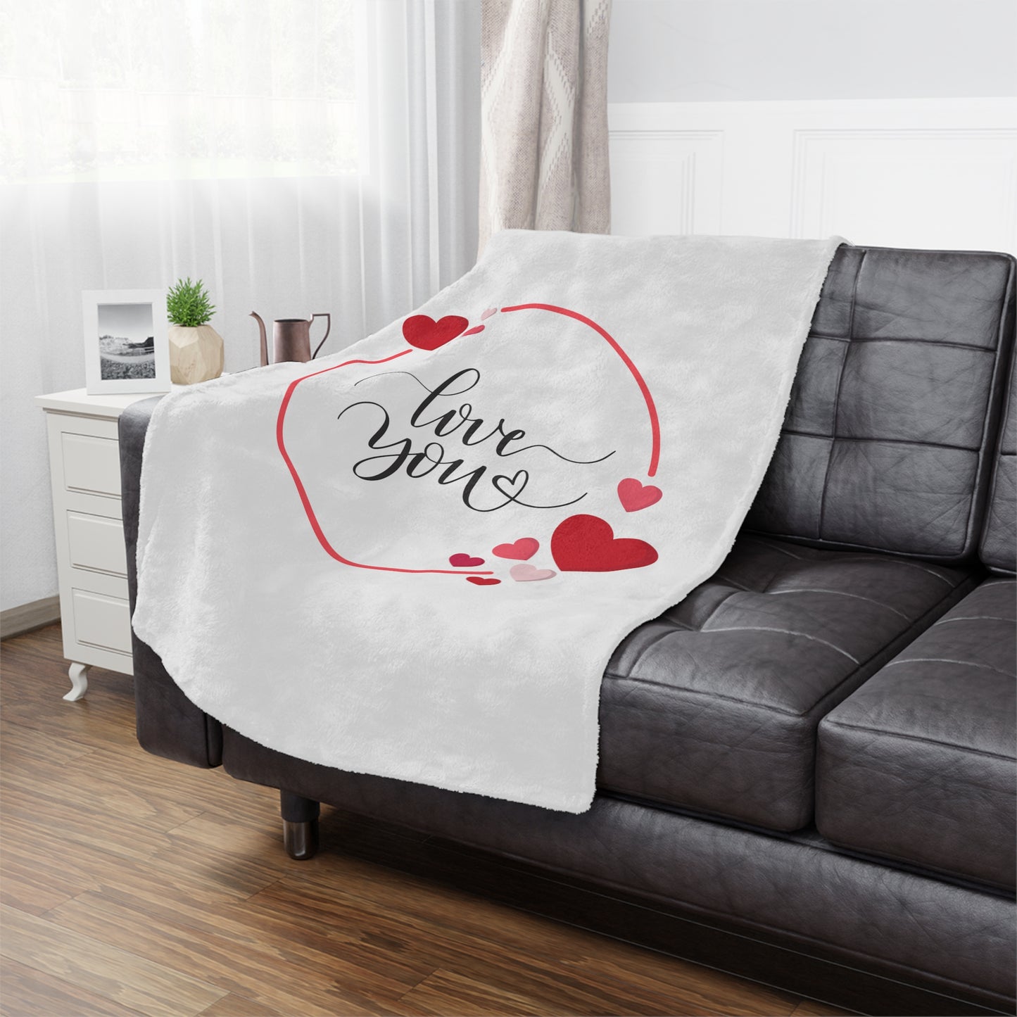 Love You with Flying Hearts Printed Valentine Minky Blanket