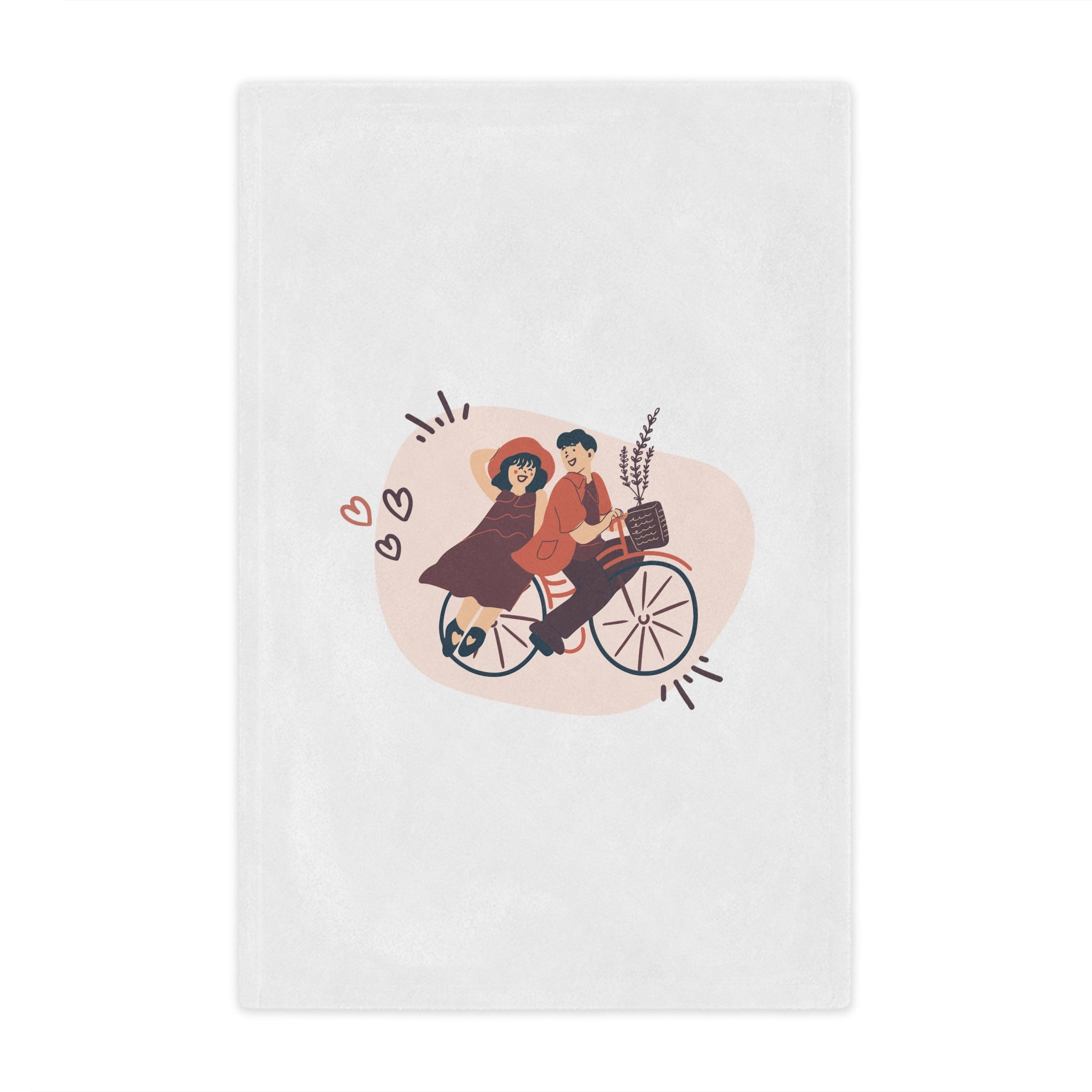 Couple on Cycle Printed Velveteen Minky Blanket for Valentine