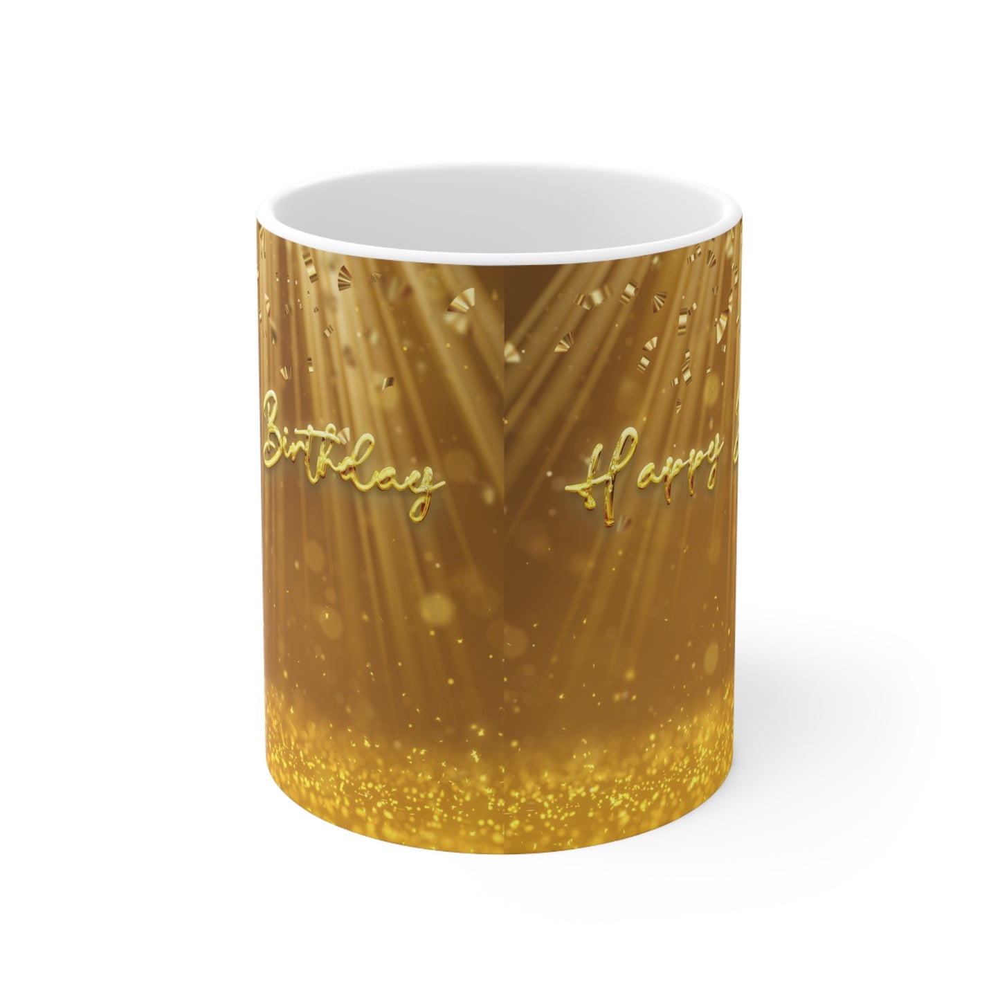 Happy Birthday Ceramic mugs 11 oz, Golden
