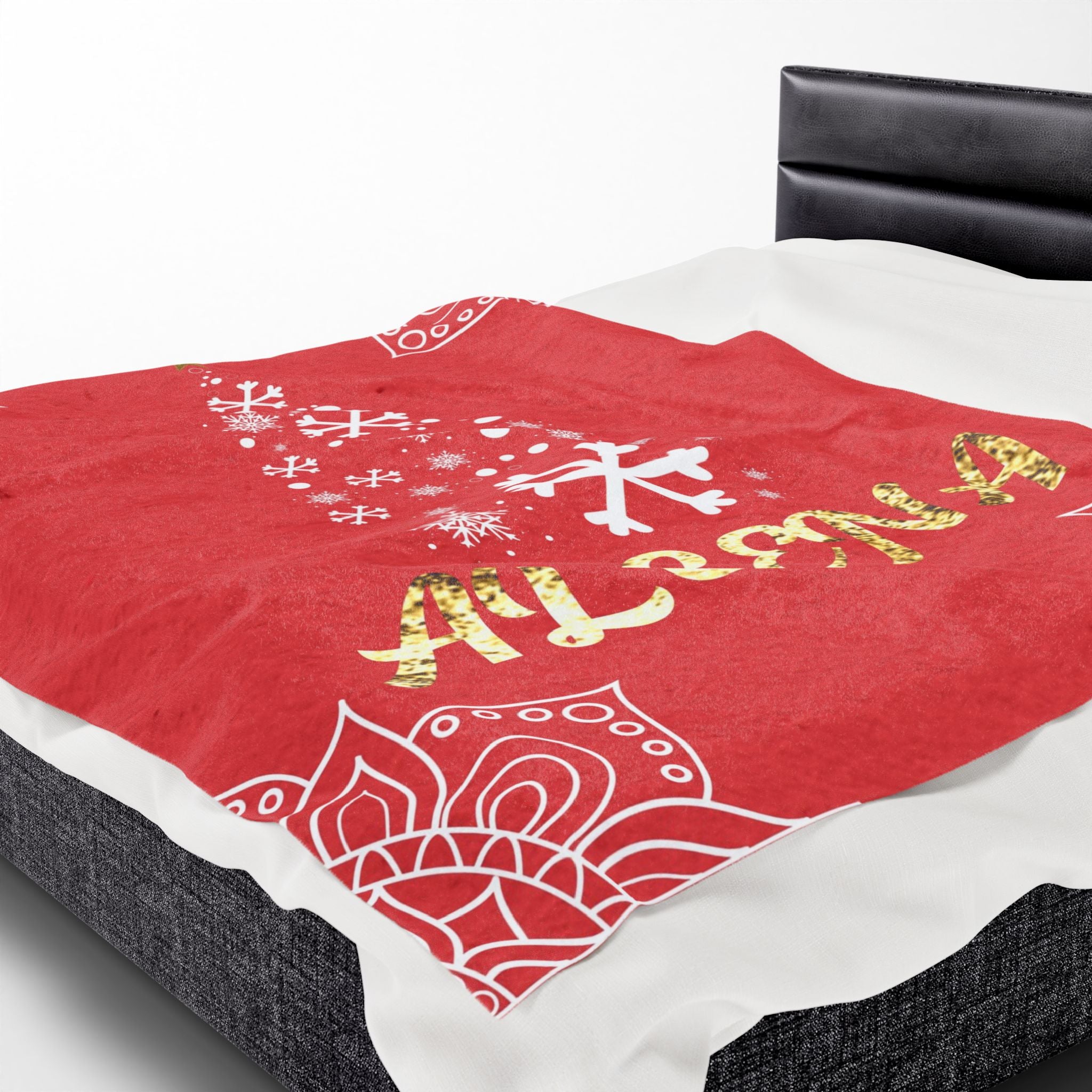 Personalized Christmas Tree Velveteen Blanket, Custom Name Holiday Throw