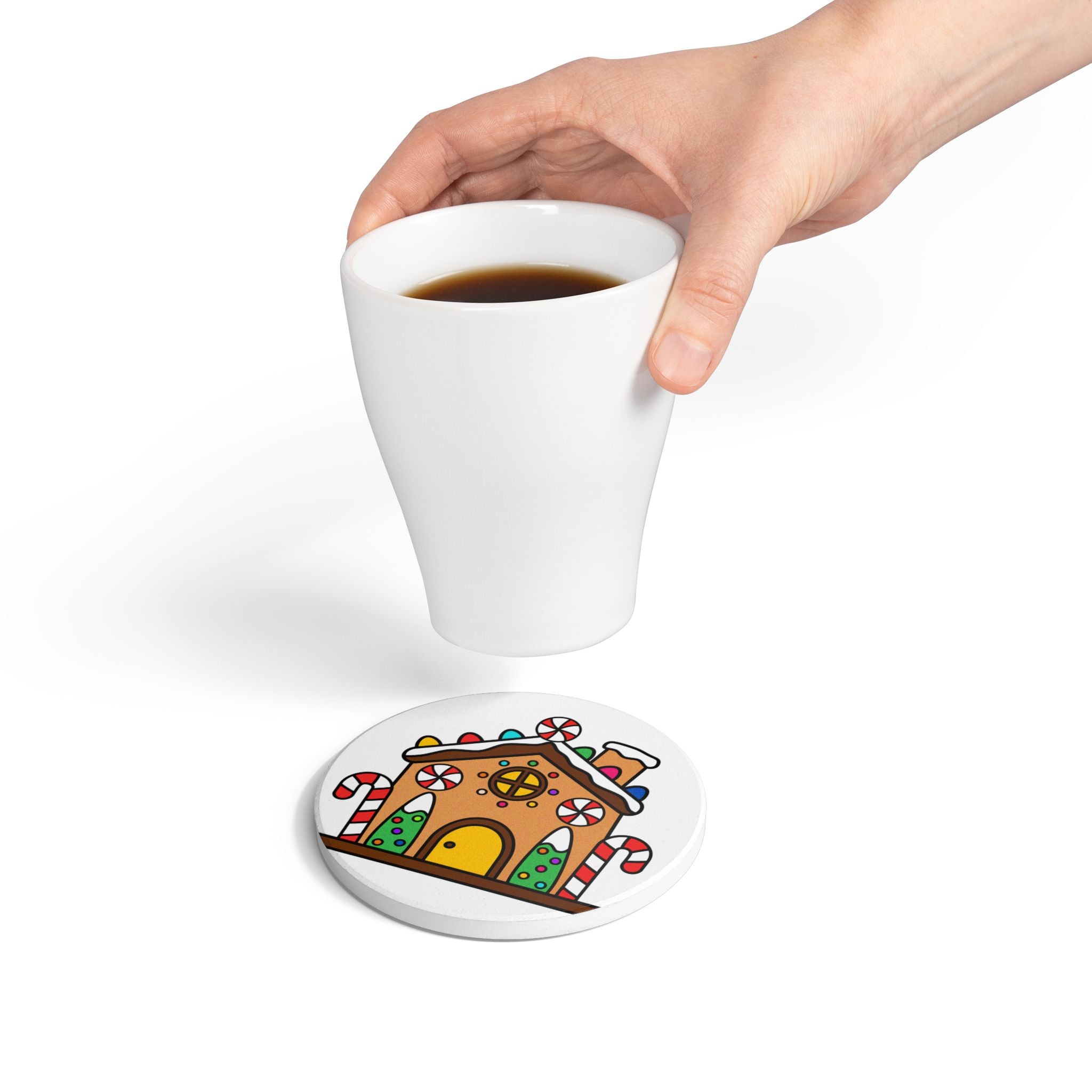 Christmas Ceramic Coaster with Gingerbread House Design