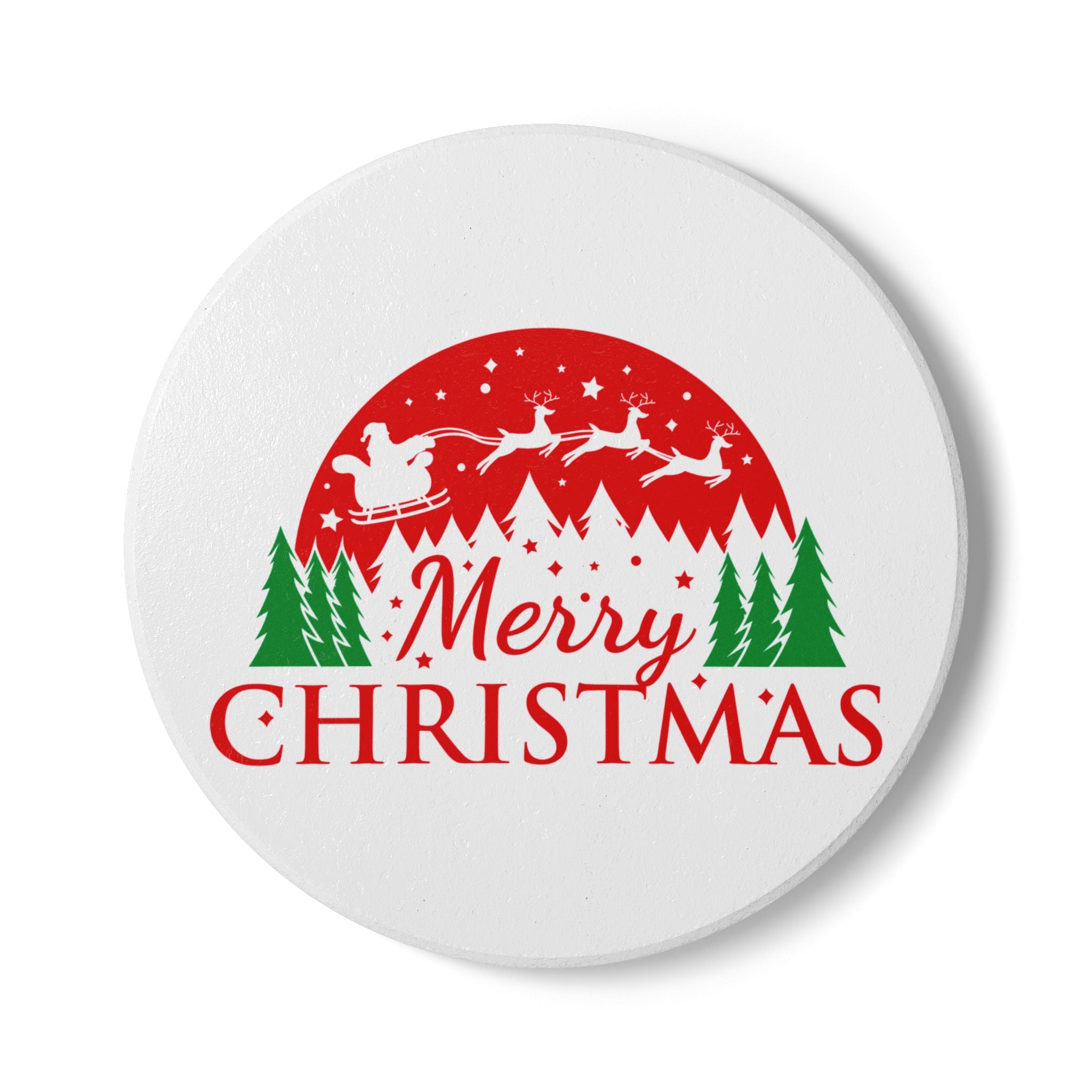 Cheerful Christmas Ceramic Coaster with Santa Sleigh Design