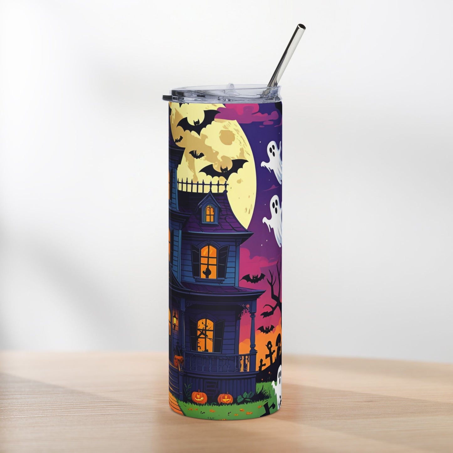 Haunted Mansion Halloween Tumbler – Moonlit Shadows & Spooky Silhouettes