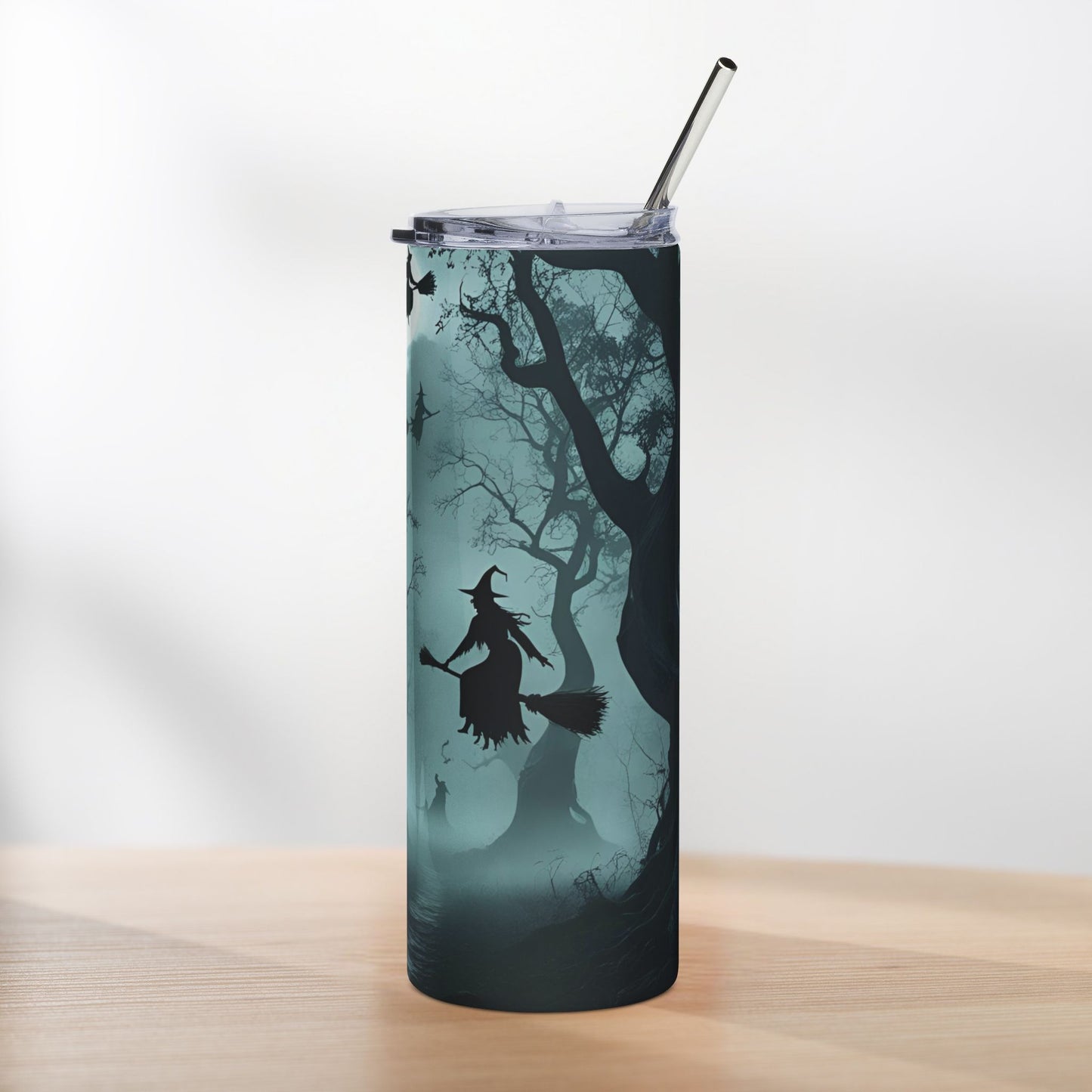 Flying Witch Halloween Tumbler – Mystical Forest Night Design