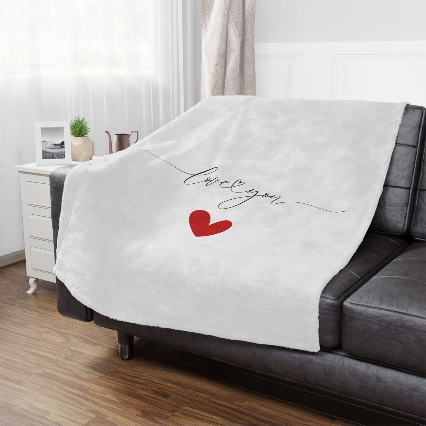 Love You with Heart Printed Valentine Minky Blanket, Red & White