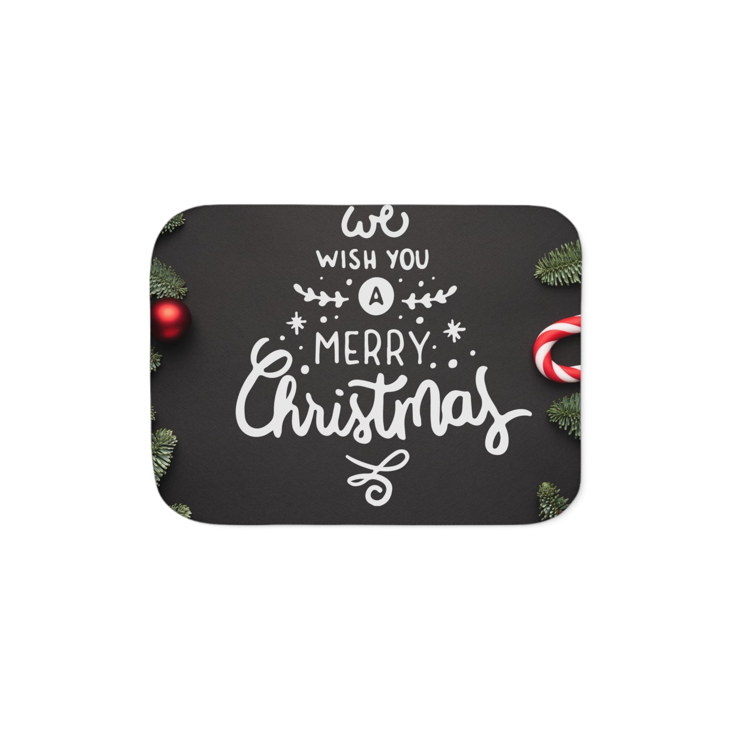 Wish You Merry Christmas in Black Printed Sherpa Blanket