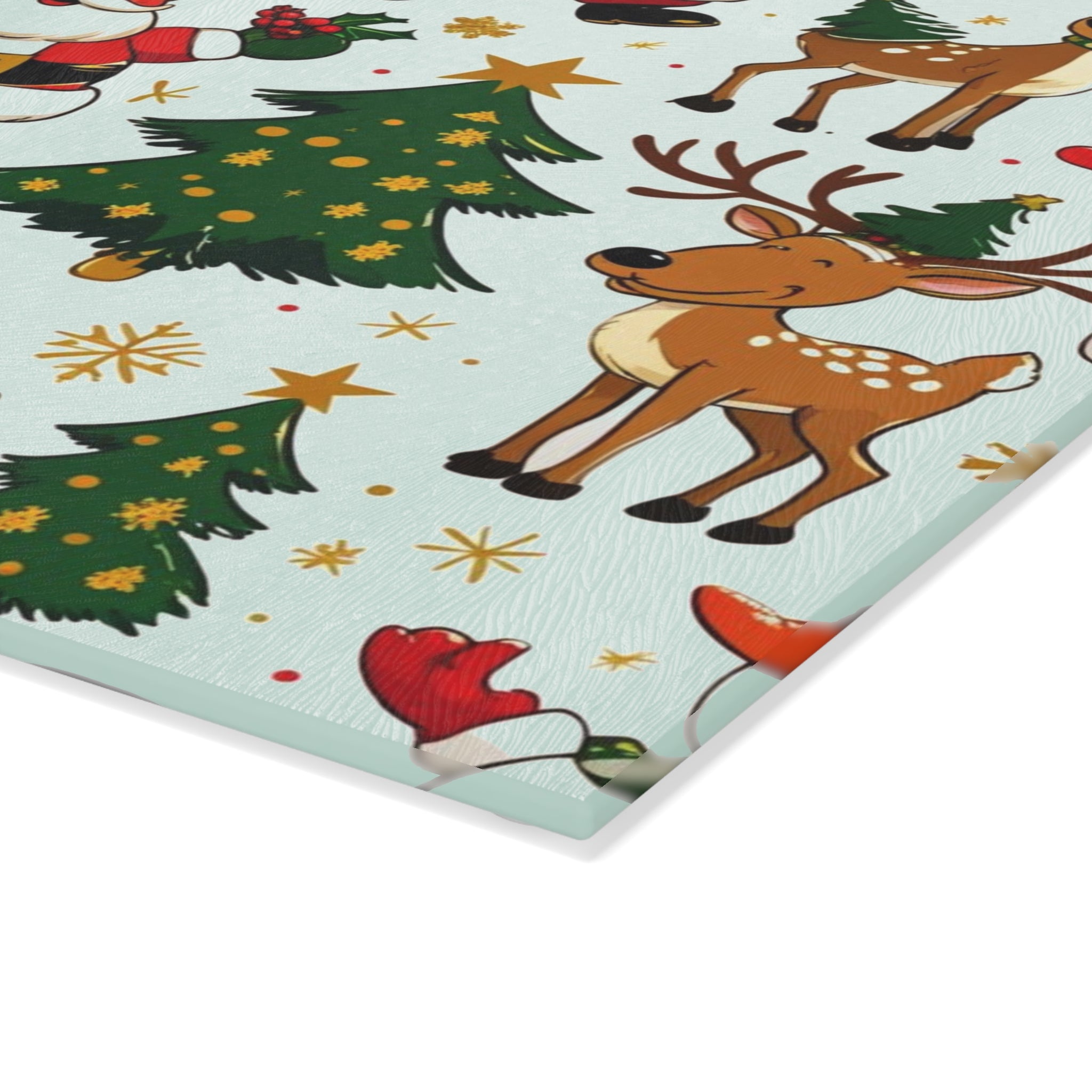 Christmas Cutting Board with Santa, Reindeer, and Tree Design