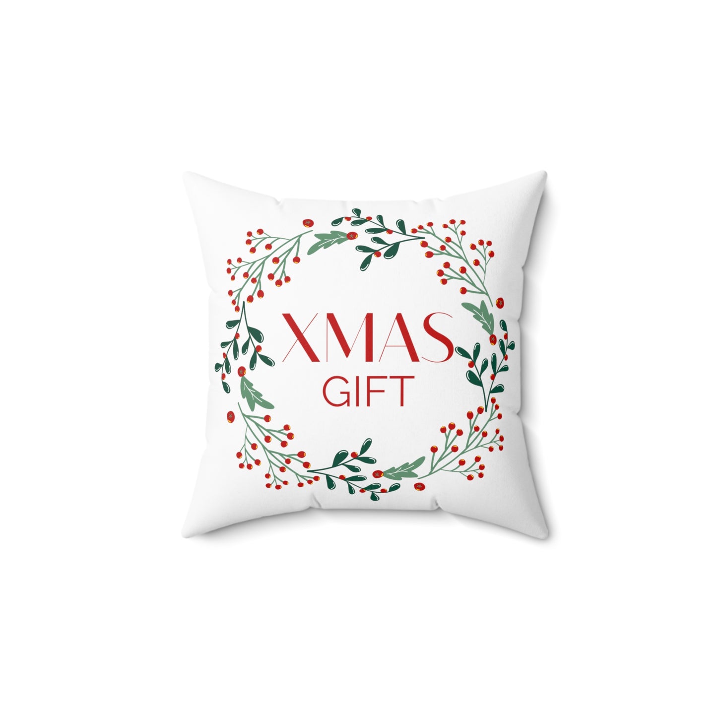 Xmas Gift Printed Polyester Square Pillow, White
