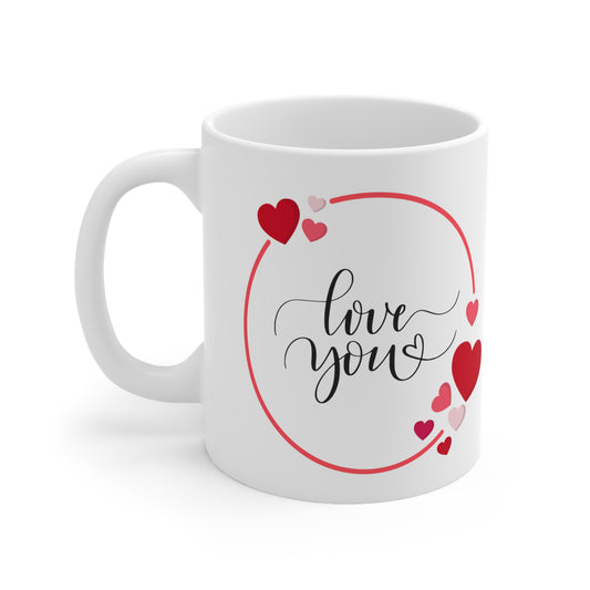 Love You with Hearts Printed Ceramic Mug, 11oz