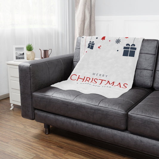 Merry Christmas & Happy New Year Printed Minky Blanket, White