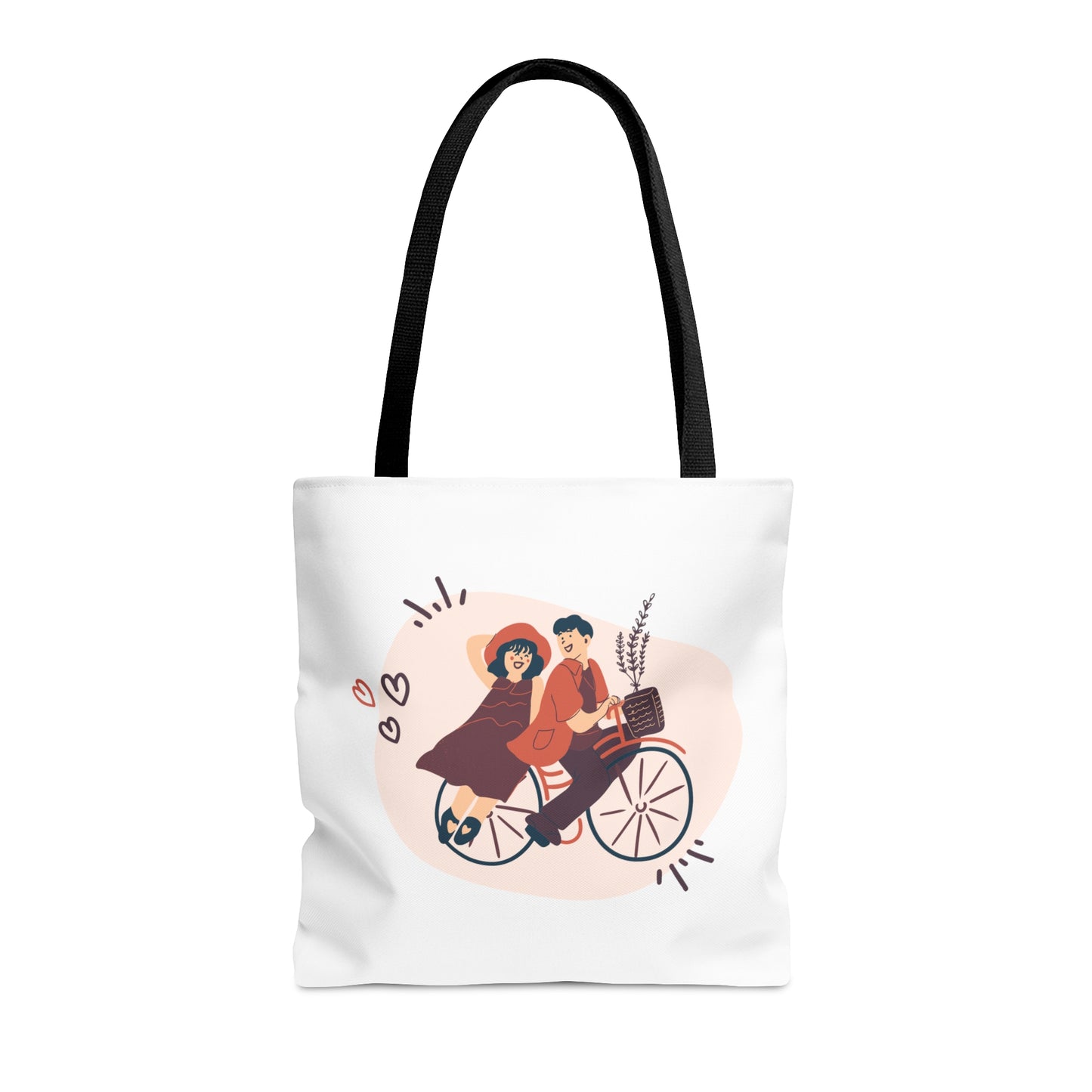 Beautiful Couple on Bike Printed Tote Bag, Reusable Tote Bag for Valentine's Day