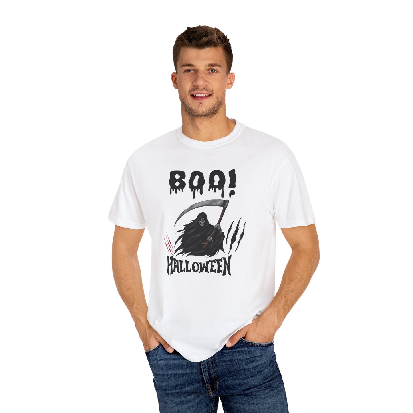 Grim Reaper Halloween Tee – Scary Gothic Horror Shirt with Claw Marks