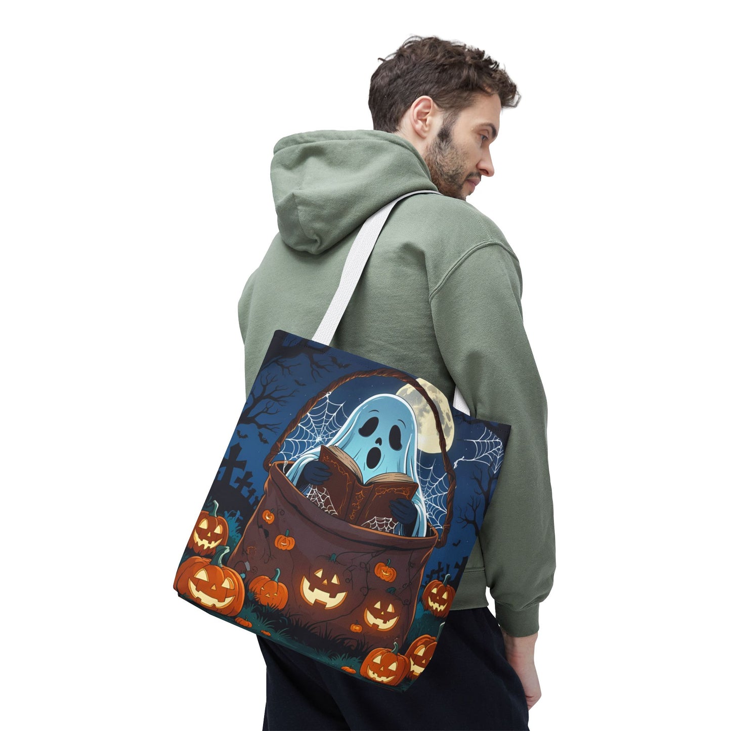 Halloween Tote Bag - Ghost Reading Book Design