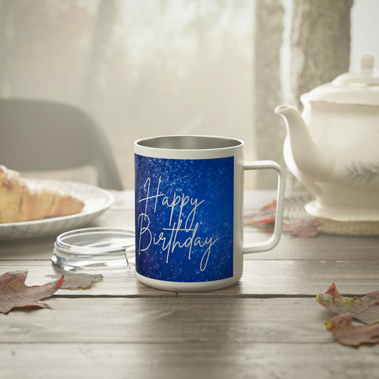 Happy Birthday Coffee Mug, Birtdhay Insulated Coffee Mugs 10oz, Blue