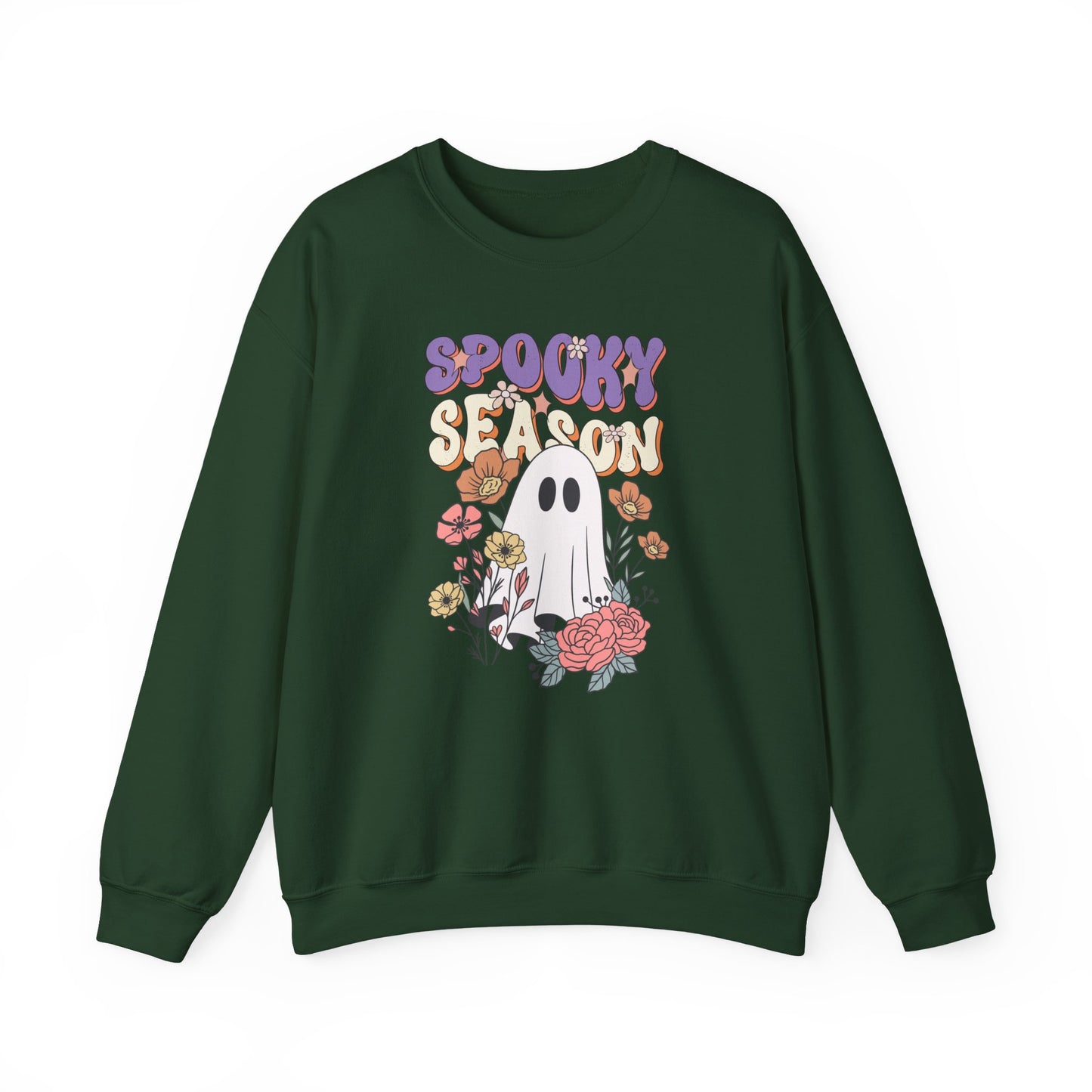 Spooky Season Floral Ghost Sweatshirt – Cozy Halloween Blooms