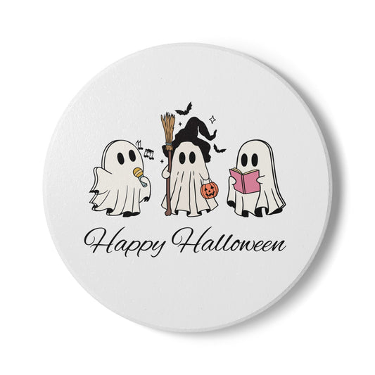 Happy Halloween Ceramic Coaster with Cute Cartoon Ghosts