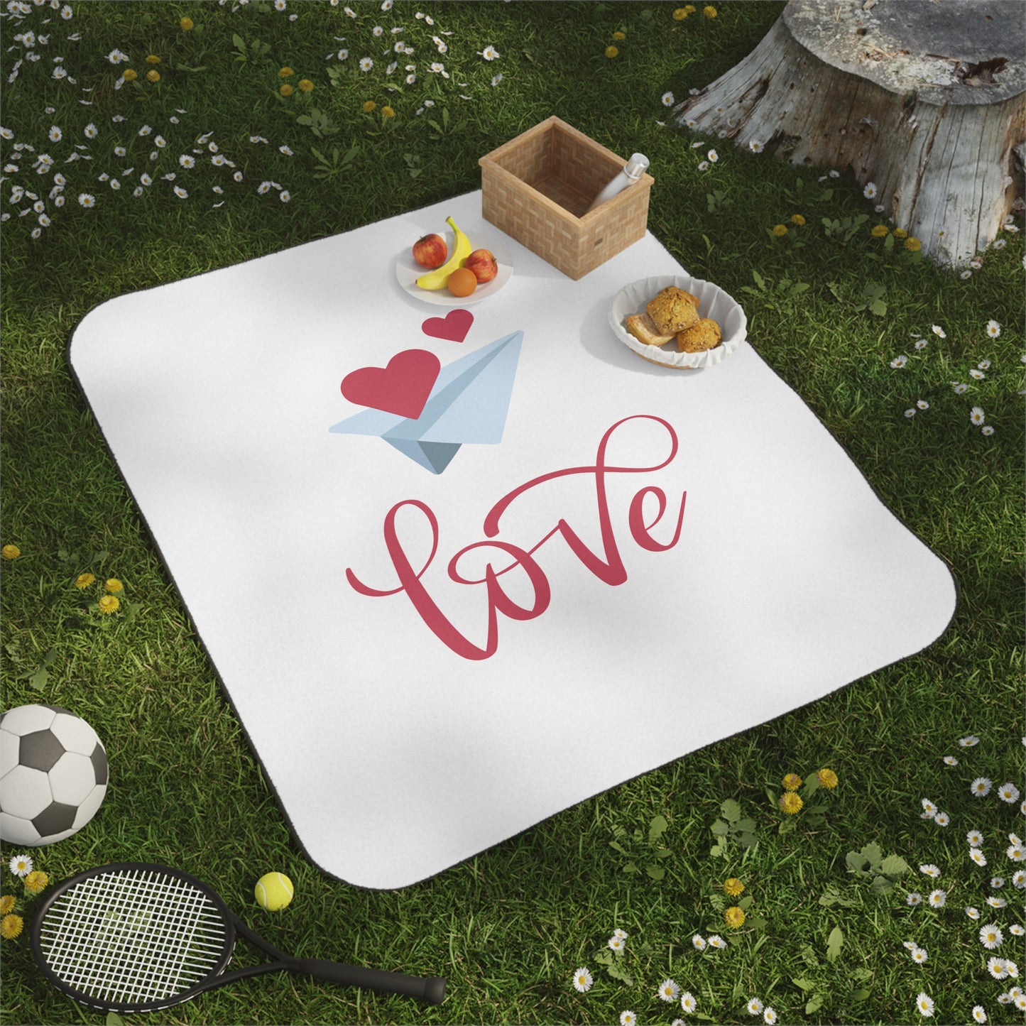 Love with Flying Heart Printed Picnic Blanket