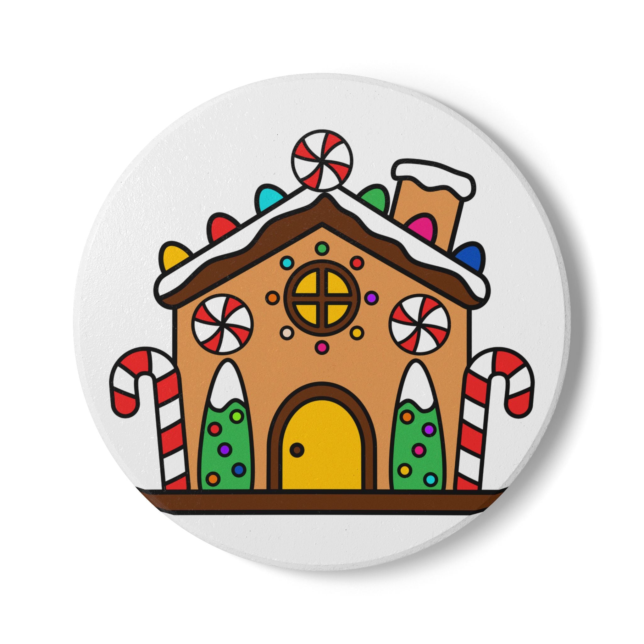 Christmas Ceramic Coaster with Gingerbread House Design