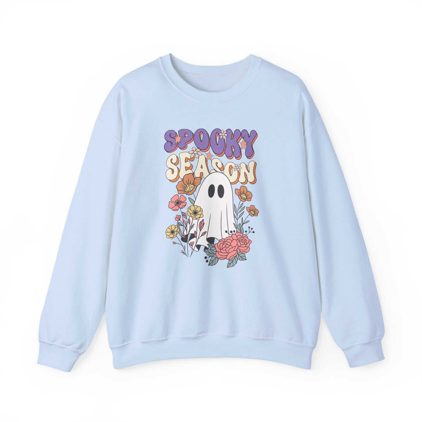Spooky Season Floral Ghost Sweatshirt – Cozy Halloween Blooms