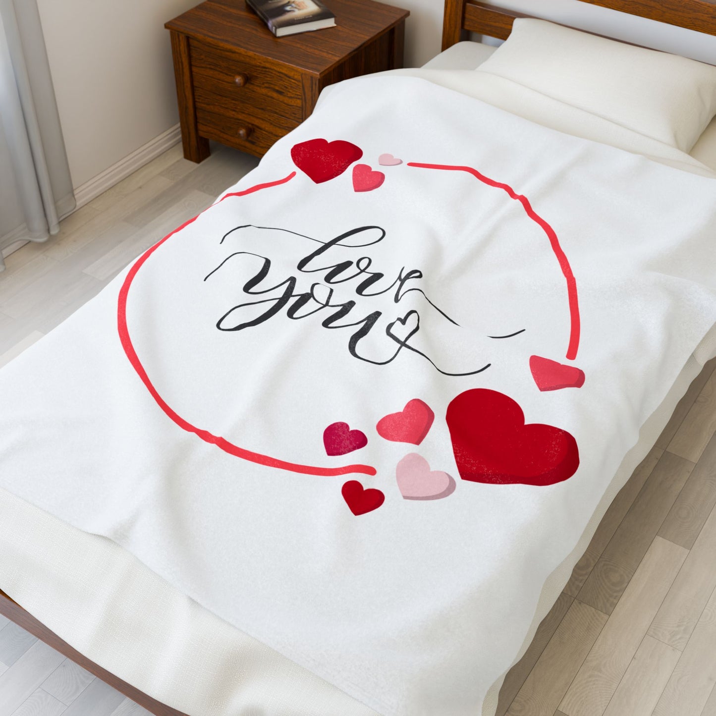 Valentine's Blanket, Heart with Love You Printed Valentine's Plush Blanket, Valentine's Gift for Her & Him