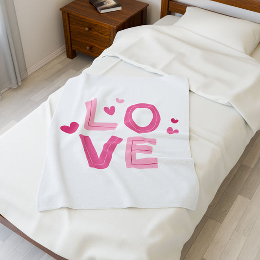 Love with Hearts Printed Velveteen Plush Blanket