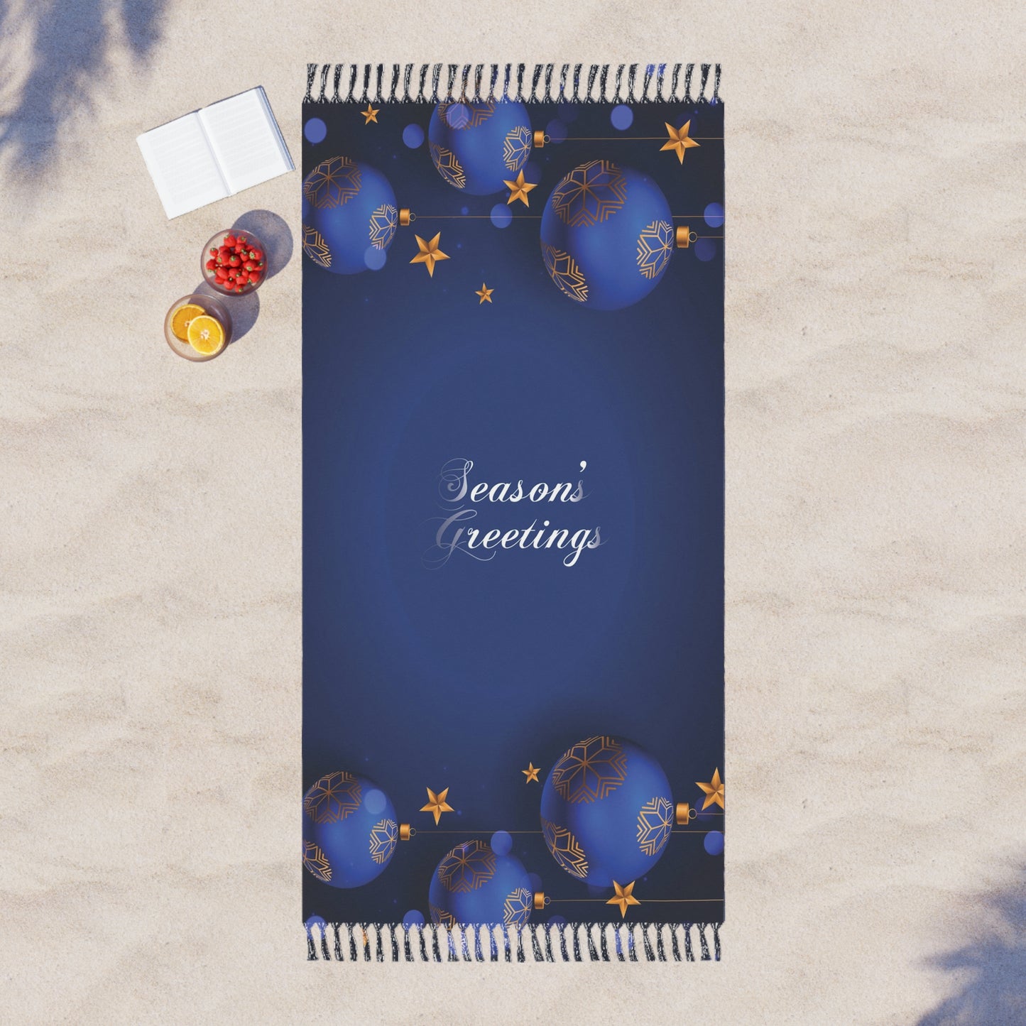 Season's Greetings Boho Beach Cloth, Dark Blue