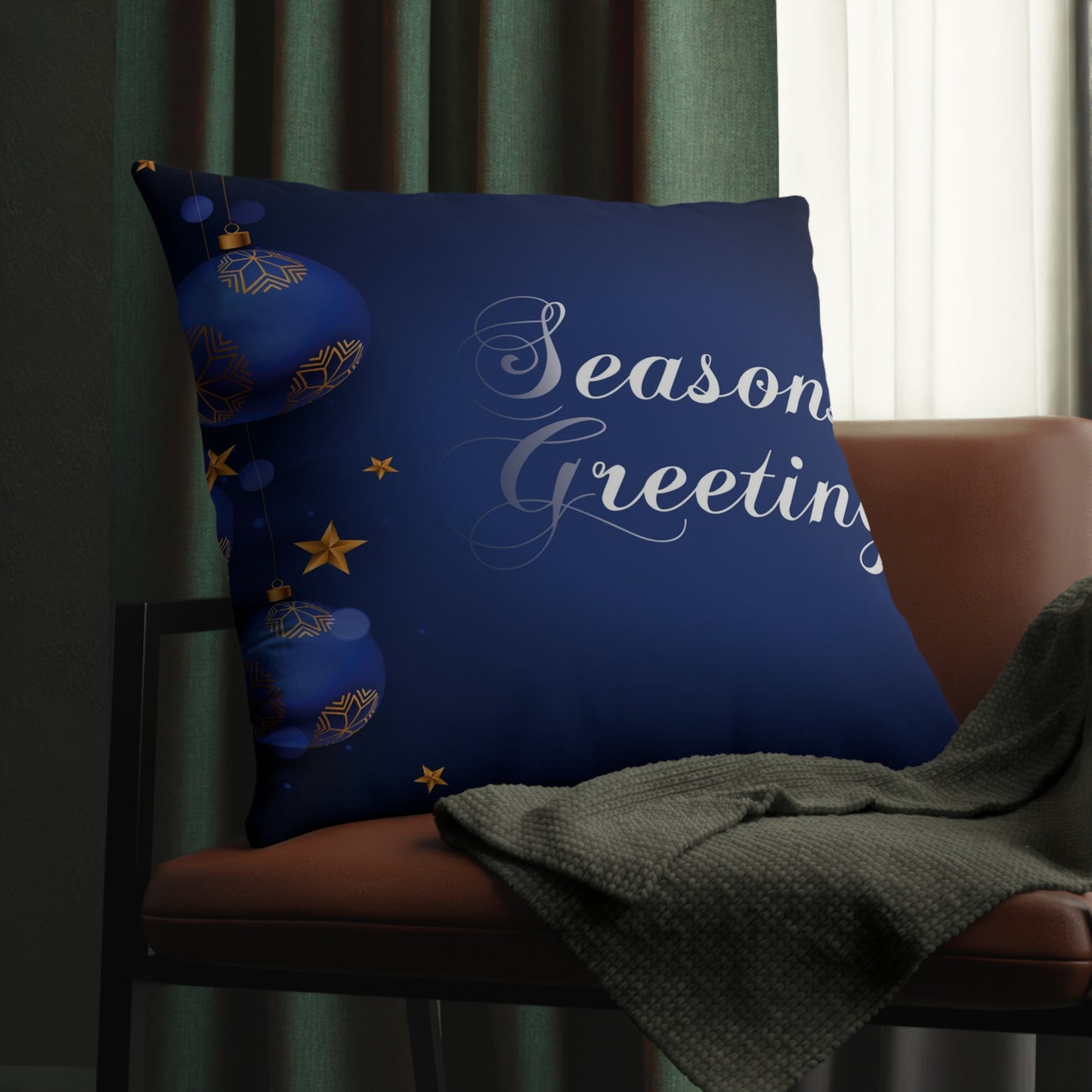 Season's Greetings Waterproof Pillows, Blue