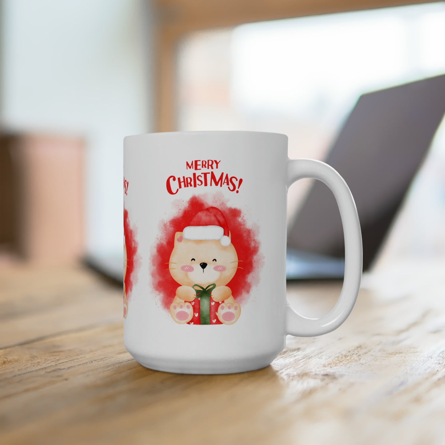 Merry Christmas with Teddy Printed Ceramic Mugs, 15oz