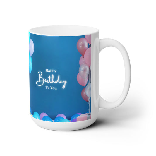 Happy Birthday Printed Ceramic Mugs, Blue, 15oz