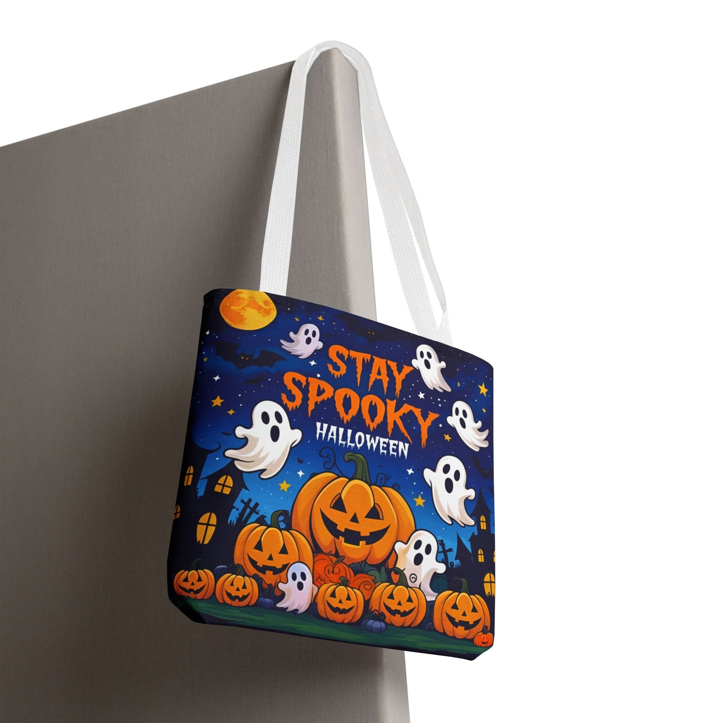 Charming Halloween Canvas Tote – Cute & Creepy Bag for Carrying Treats, Books, or Spooky Essentials All October Long